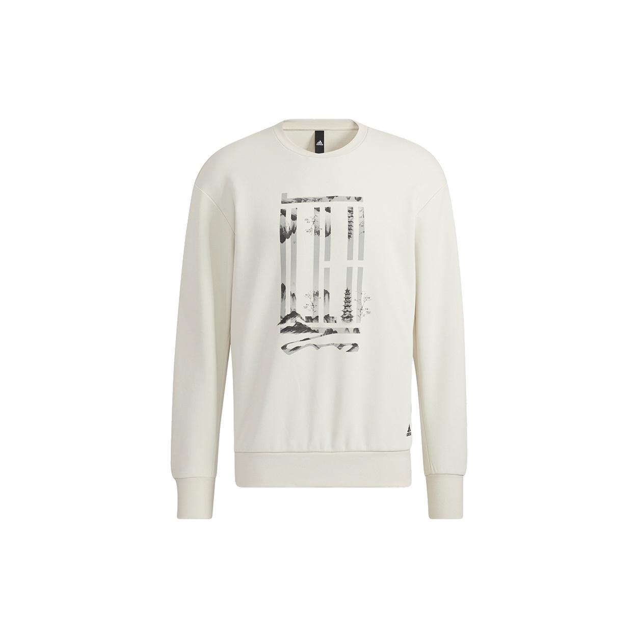 Men s adidas Wj Logo Swt Sports Round Neck Pullover Creamy White H39300 L