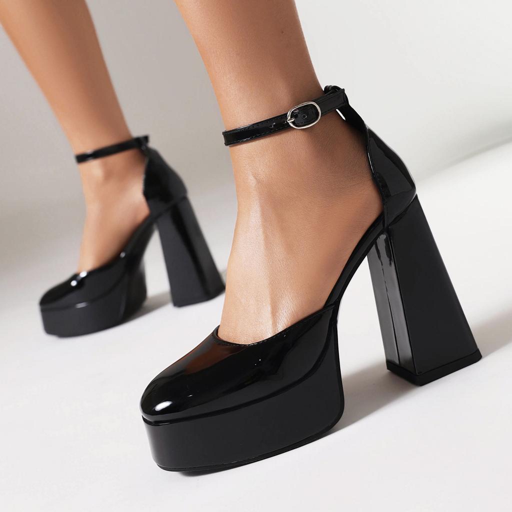 34-48 Summer Round Head Waterproof Table Thick Heel Super High Heels Light Mouth Foot Fashion Show Large Size Single