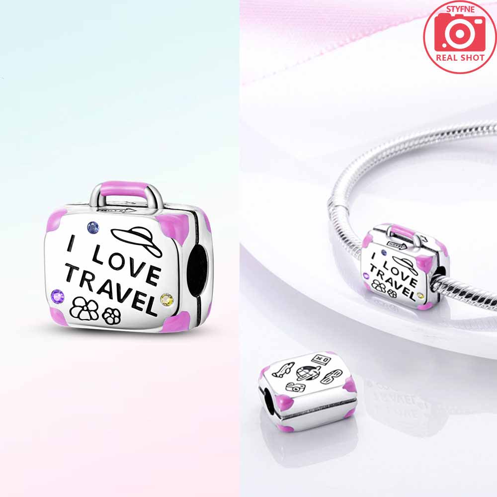 Original Pink Box Rocket Badminton Bike Beads Charms Fit Bracelet Copper Women Jewelry Necklace Diy Gift