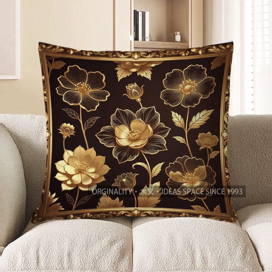 2D Gilded Floral Patterned Throw Pillow Covers Pattern Cushion Cover Suitable For Sofa Bedroom Car Pillow Cover