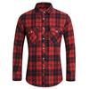 2025 Heren Plus Size Geruite Lange Mouwen Shirt met Dubbele Zakken