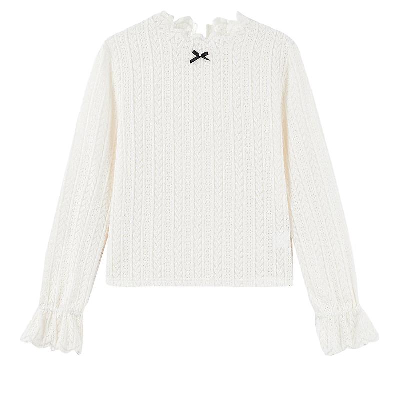 Qiu Shui Yi Ren Women s Sweet Lace Ruffle Sleeve Top M