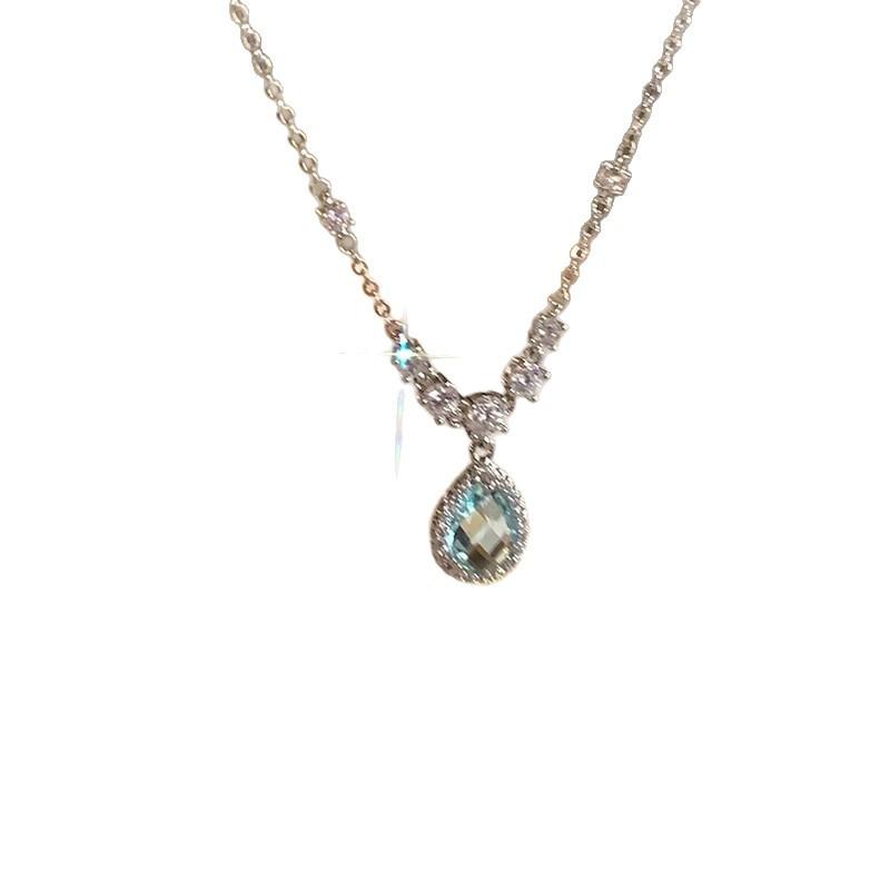 Water Drop Zircon Chain Necklace Women's Light Luxury Niche Internet Celebrity Style Simple Versatile Collarbone Chain