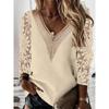 V-neck Patchwork Hollow Lace Sleeve TOPV Collar Patchwork Cut Out Lace Sleeve Tops