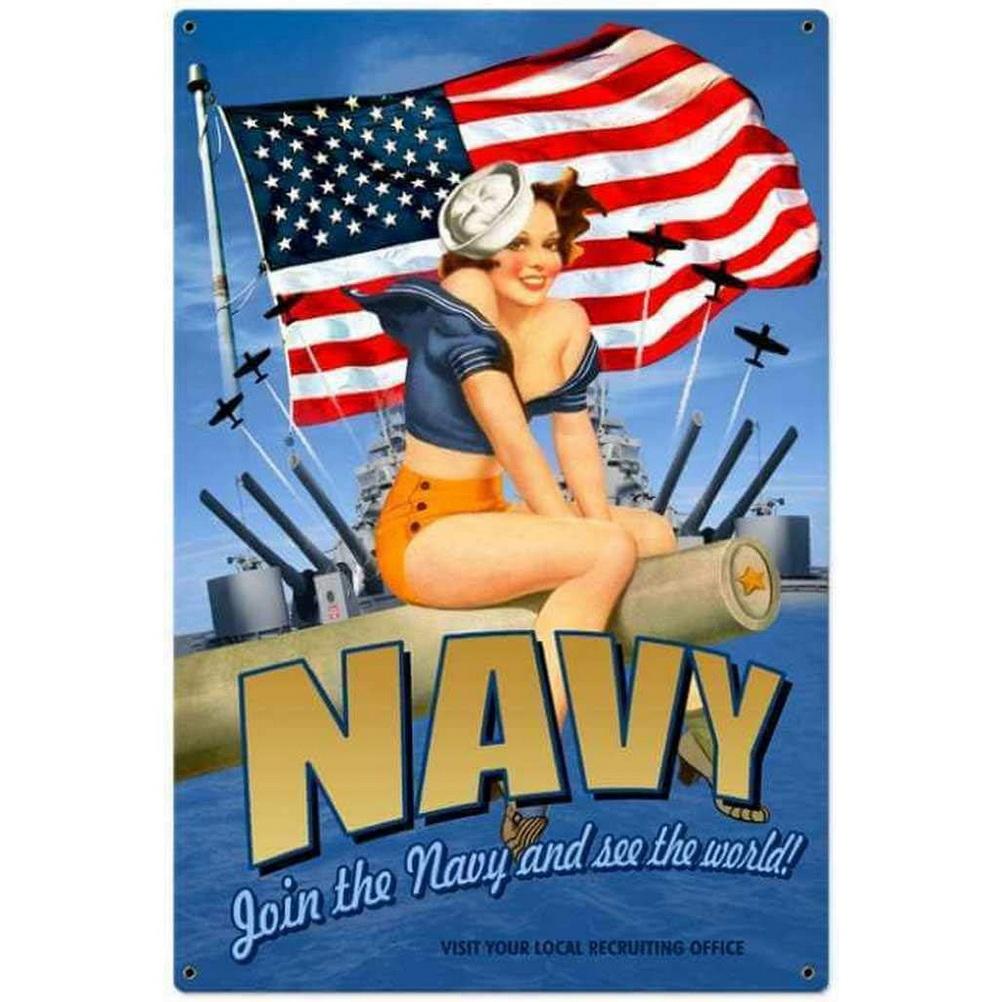 Military Pinup Girls Metal Tin Signs Vintage Plaque Plate Retro Wall Art Poster for Home Cafe Bars Pubs Iron Painting Decoration