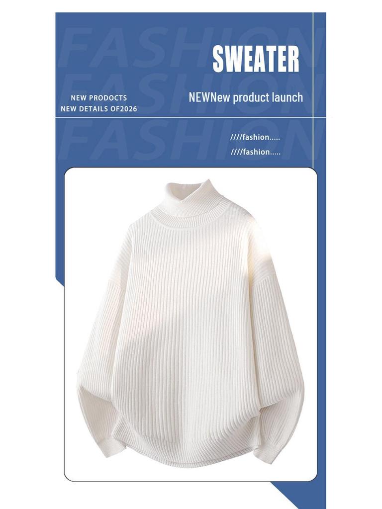 Men's Winter Thickened Turtleneck Sweater - Trendy Solid Color Youth Knitwear with Long Collar