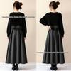 2025 High-End Plus Size Black Knit Patchwork Long Sleeve Dress