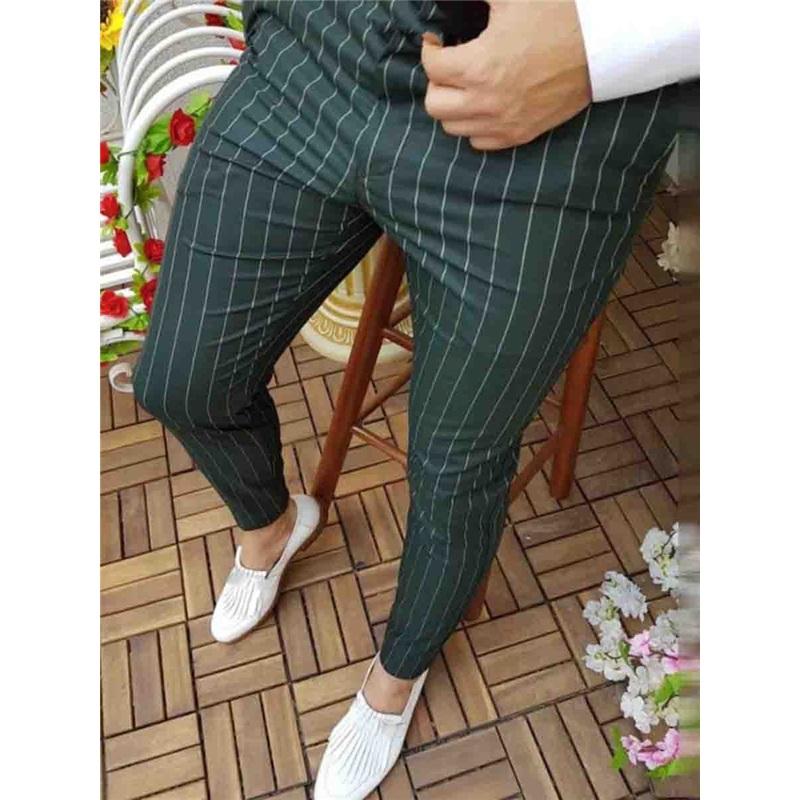 European And American Autumn And Winter Men's Printed Casual Fashion Striped Mid-waist Pencil Pants Slim Pants