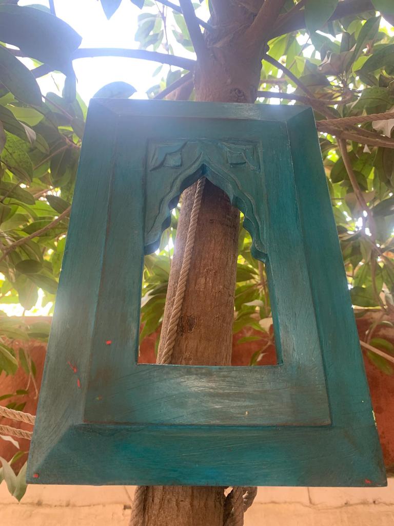 Blue Painted Wood Frame: Indian Jharokha Style Wall Decor