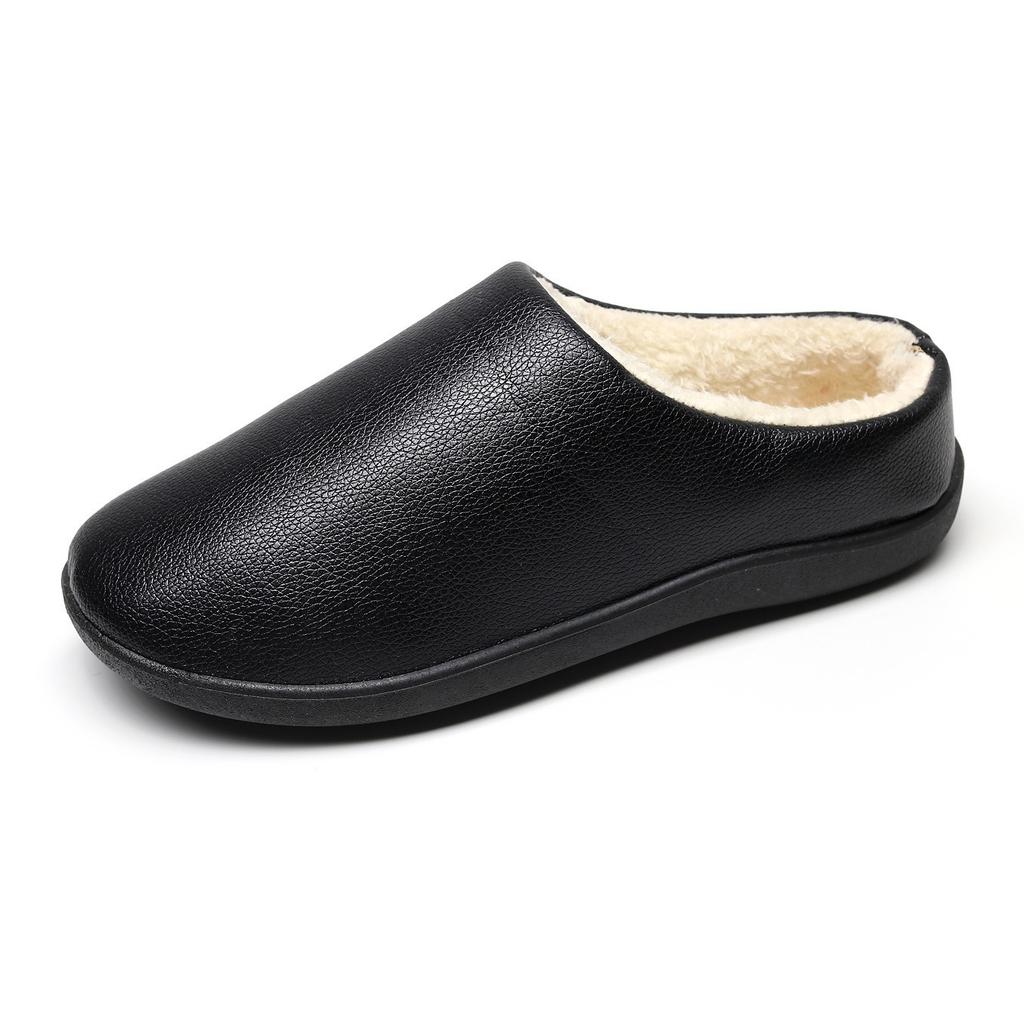 Winter neues Zuhause Herren Baumwollschuhe rutschfeste weiche Sohle Lederoberfläche wasserdichte Herrenschuhe Indoor warme Samt Baumwollpantoffeln