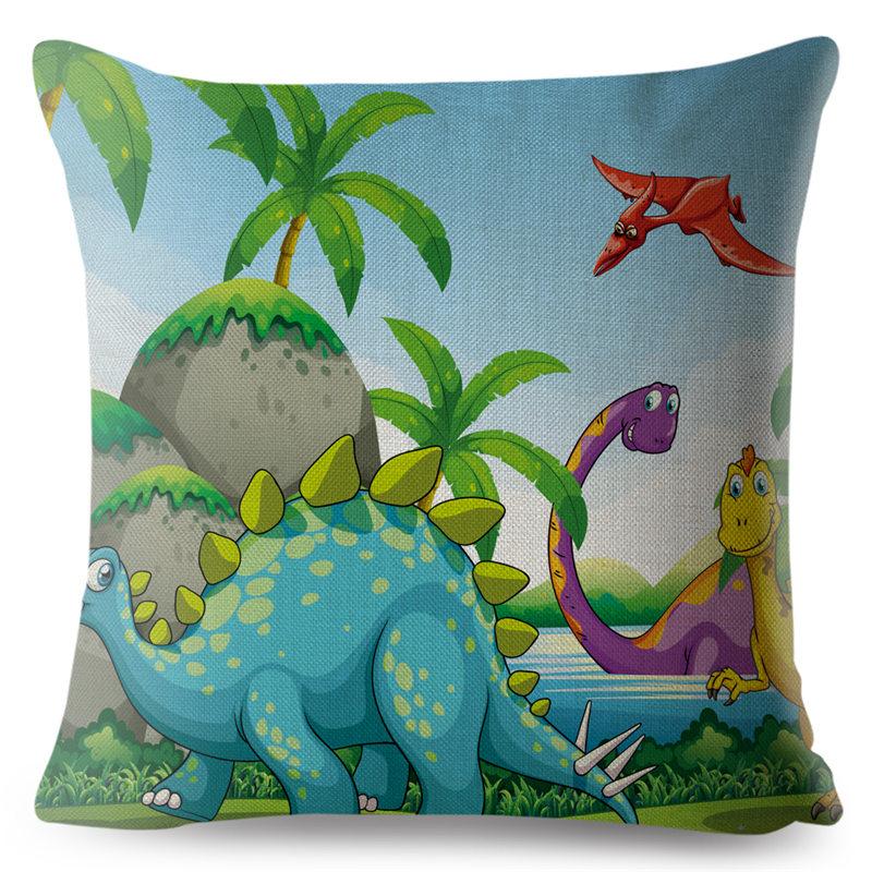 Cartoon Jurassic Dinosaur Animal Pillowcase Cushion Cover Peach Skin Pillowcase Sofa Home Decor Pillowcase