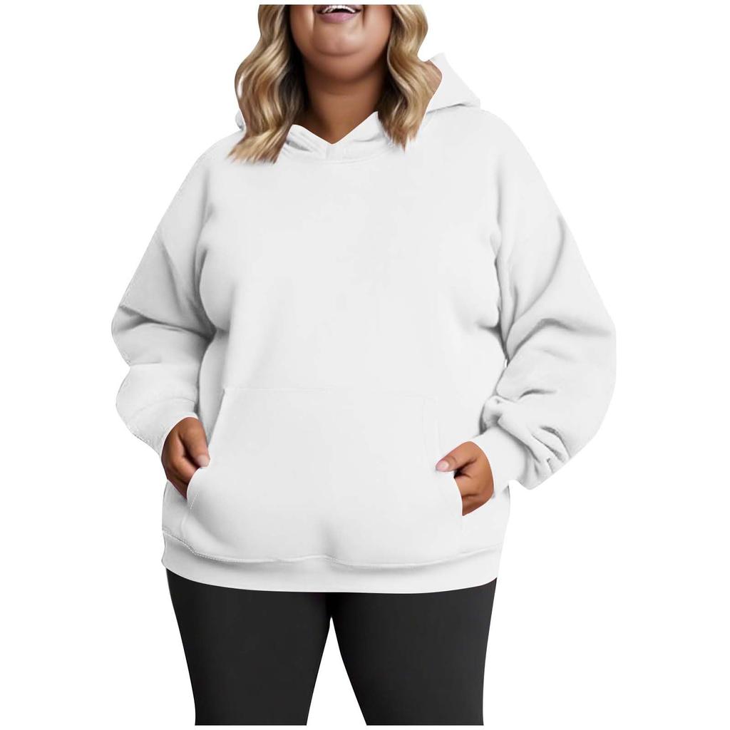 Women's Fashionable Casual Large-sized Long-sleeved Hooded Solid-color Sweatshirt