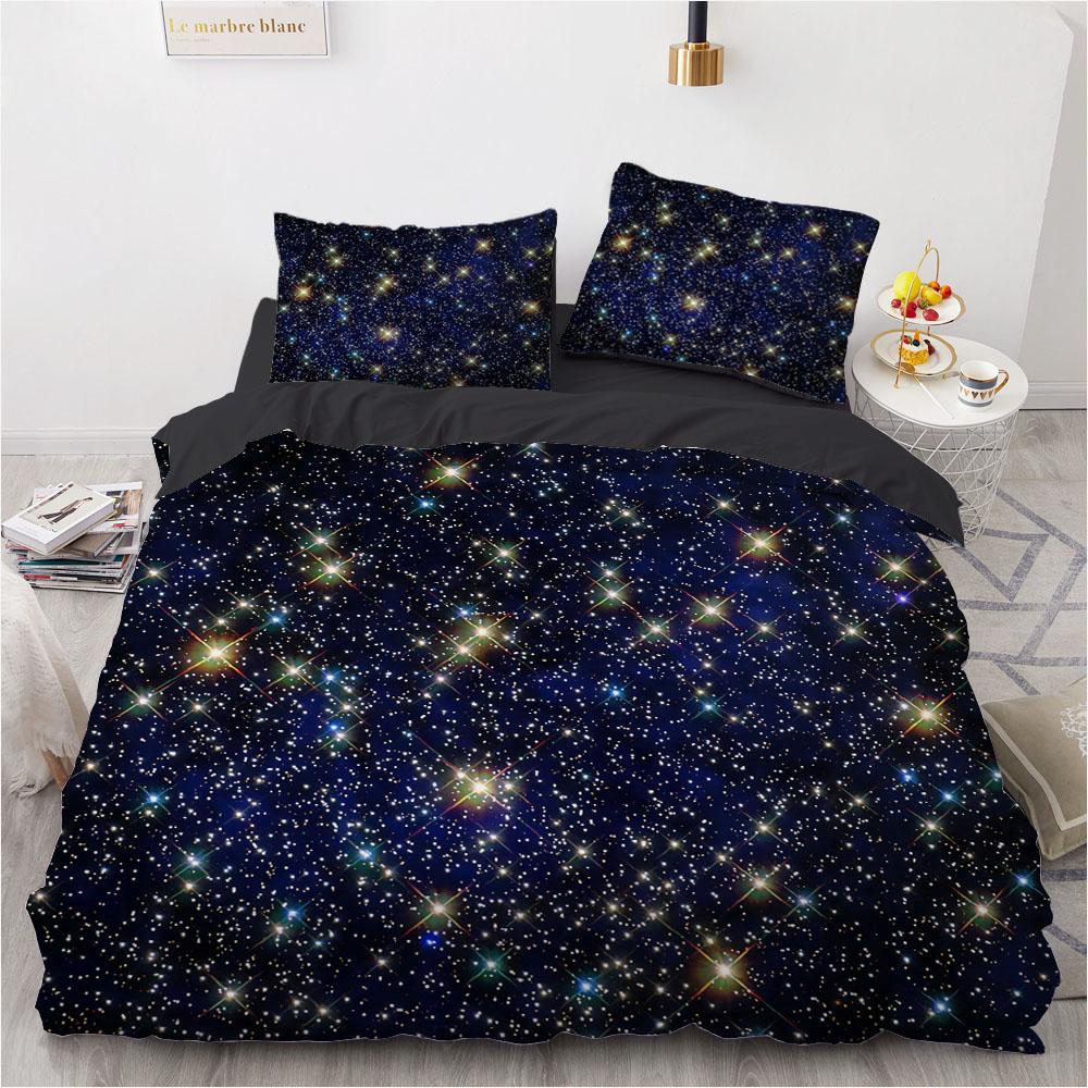 3D Galaxy King Queen Povlak na přikrývku Hvězdná obloha Ložní souprava Vesmír Povlak na přikrývku Vnější prostor Měkký 2/3ks Povlak na peřinu Tmavě modrá