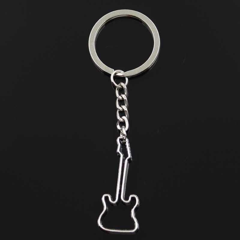Fashion Hollow Guitar 40x17mm Pendant 30mm Key Ring Metal Chain Bronze Men Car Gift Souvenirs Keychain
