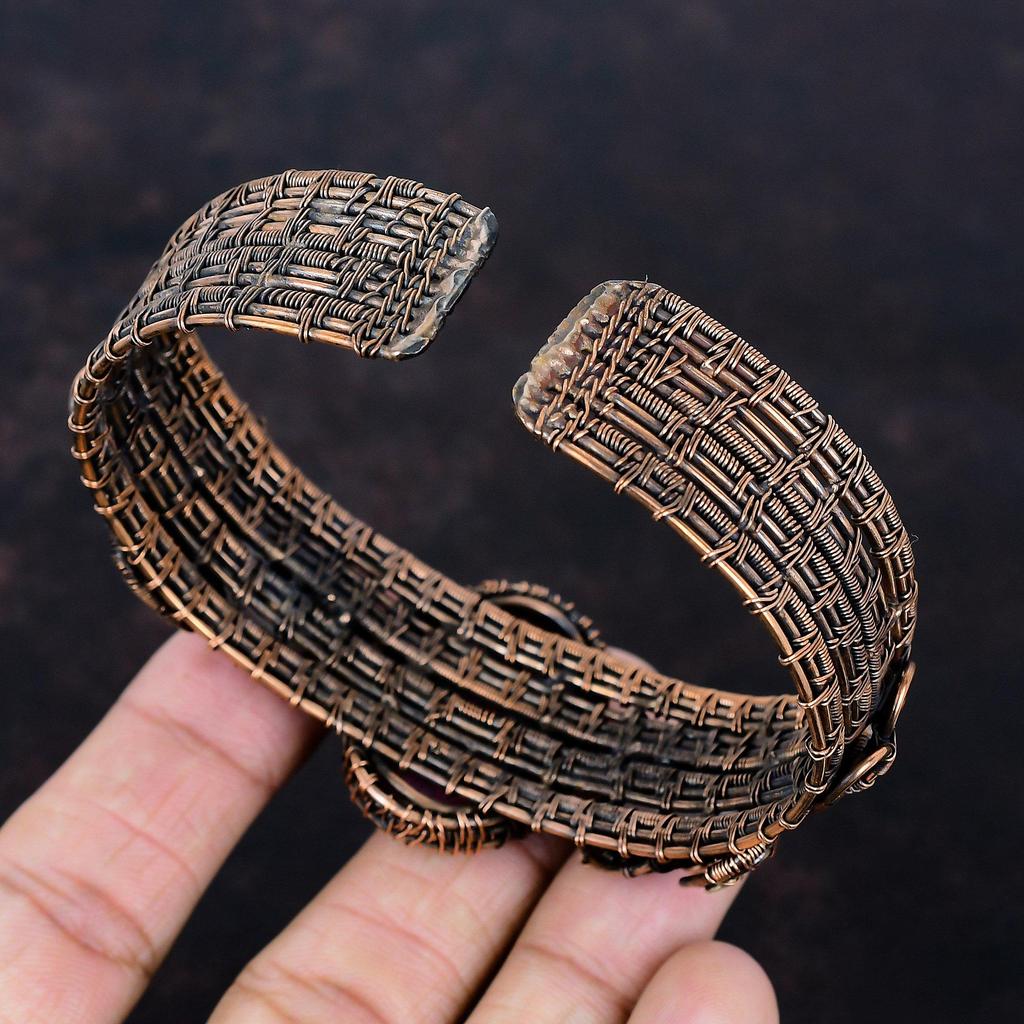 Kingman red mohave copper turquoise cuff bracelet copper wire wrapped adjustable bangle rainbow moonstone gemstone bangle handmade jewelry