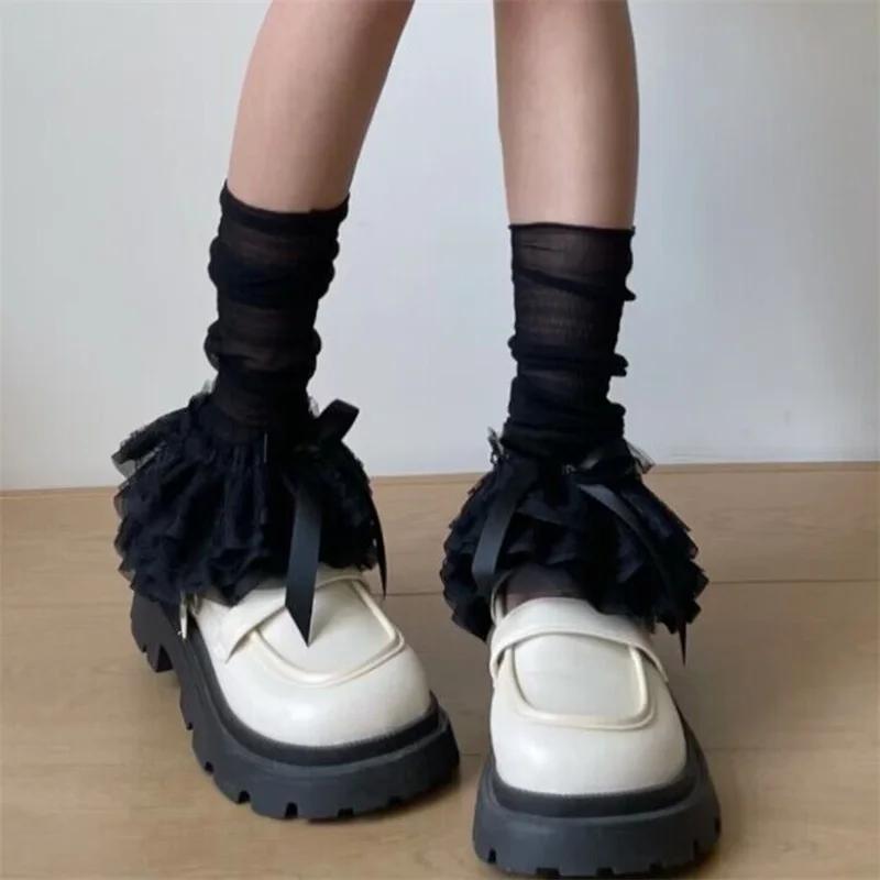Süße Schleifen Mehrlagige Rüschen Stiefelmanschetten Damen Spitze Beinwärmer Y12K Ästhetisch Lange Socken Japanisch Lolita Gothic