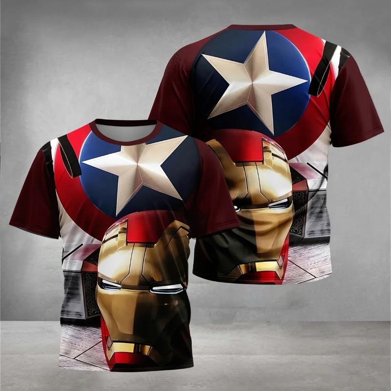 Trendy Man Marvel Beauty Team 3D T-shirt 3D Battle Pose Printed Outdoor Short Sleeve Loose Eye catching Street Explosion