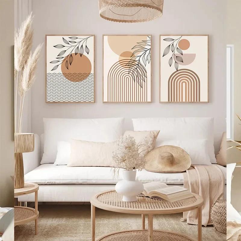Bohemian Light Block Canvas Poster Vintage Minimalist Line Leaf Wall Art Prints For Modern Living Room & Scandinavian Home Decor