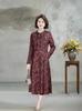 2026 Spring Retro Print Long Sleeve Knee-Length Dress for Middle-Aged and Elderly Moms - Stylish and Elegant Skirt