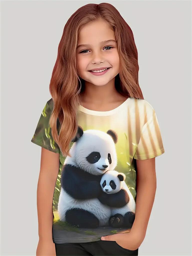 Girl Clothes Cute Animals 3D Print Casual Crew Neck Short Sleeves Graphic T Shirts Children's Clothing 2-10Y for Animals Lover