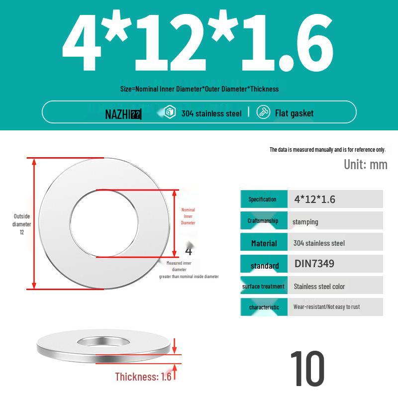Thickened 304 Stainless Steel Flat Washer Spacer (M4-M8)