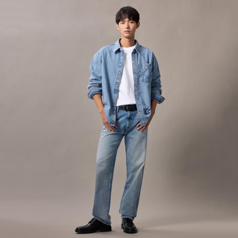 Calvin Klein Vintage Logo Patch Pocket Cotton Denim Shirt Men shirts 4RD747G