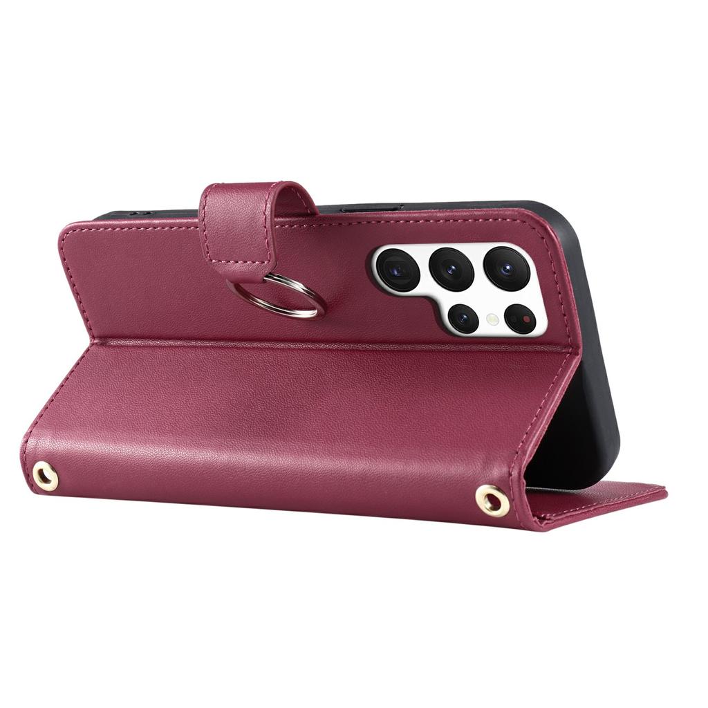 For Samsung Galaxy S24 Ultra Crossbody Leather Case Ring Buckle Wallet Stand Rhombus Mobile Cover