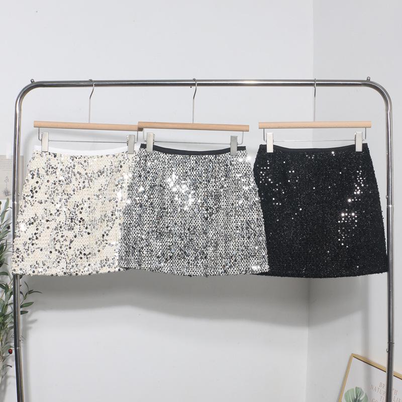 High-Waist Sequin Tweed A-Line Skirt - Anti-Exposure Design