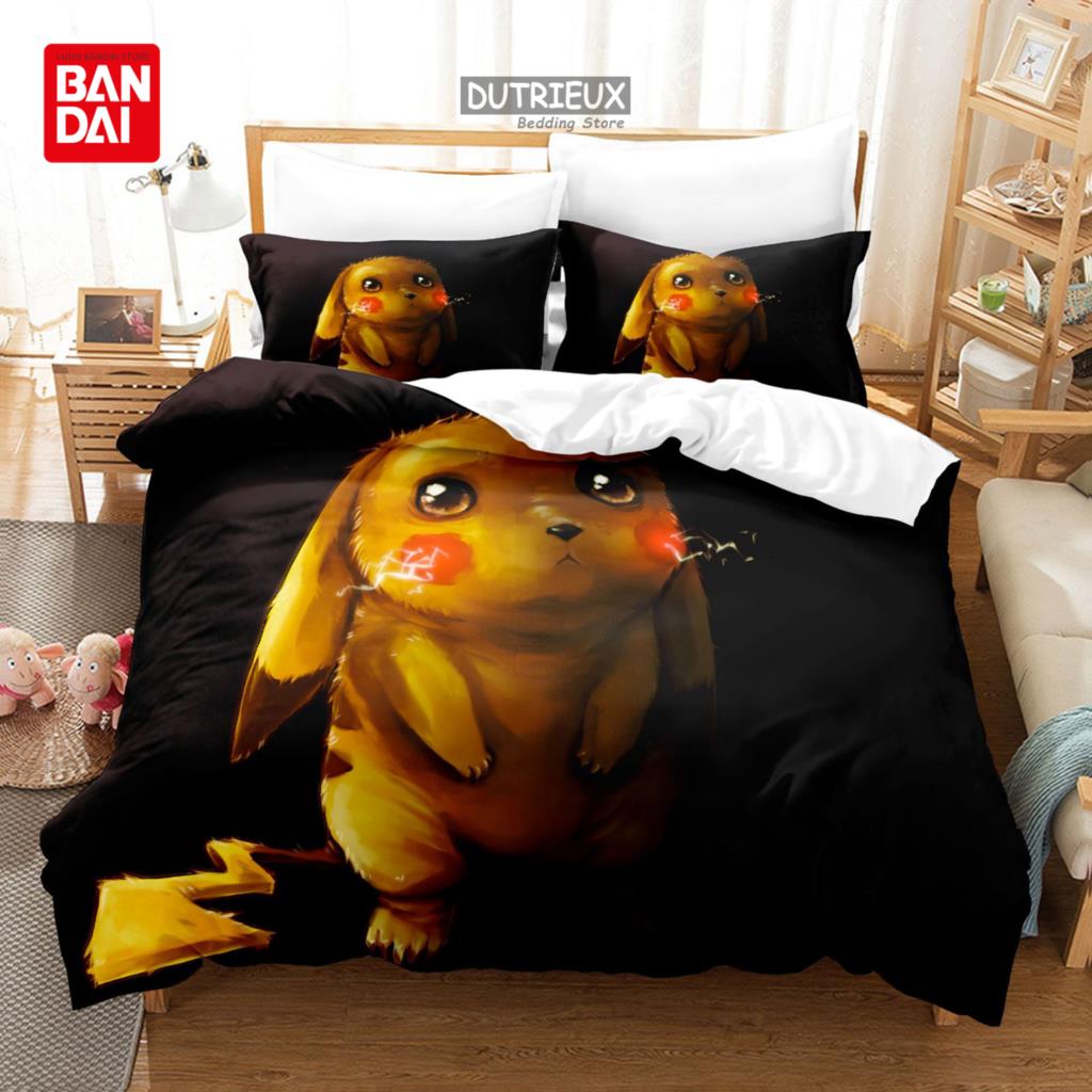 3D Pokemon Bedding Set Pikachu Duvet Cover Quilt Cover Pillowcase Double Queen King Size Kids Bedroom Home Textile