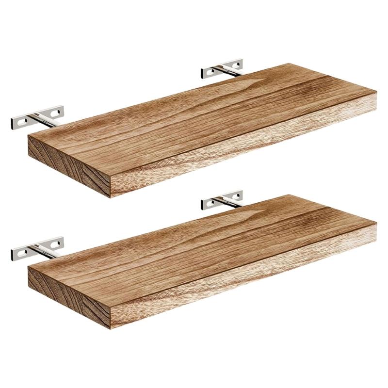 2 Pezzi Mensole Galleggianti per Parete Legno Naturale 40cm Robusti Organizer per la Conservazione Marrone Chiaro Facili da Montare Decorazioni per la Casa