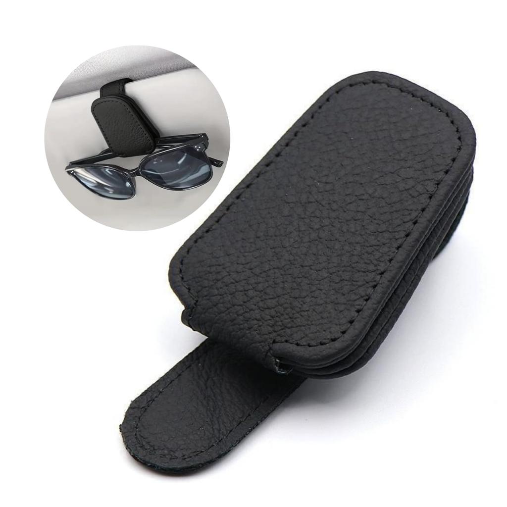 Rotoha Car Eyeglasses Holder Sunglasses Clip PU Leather No Obstruction of Vision Magnetic Easy Installation (Black)