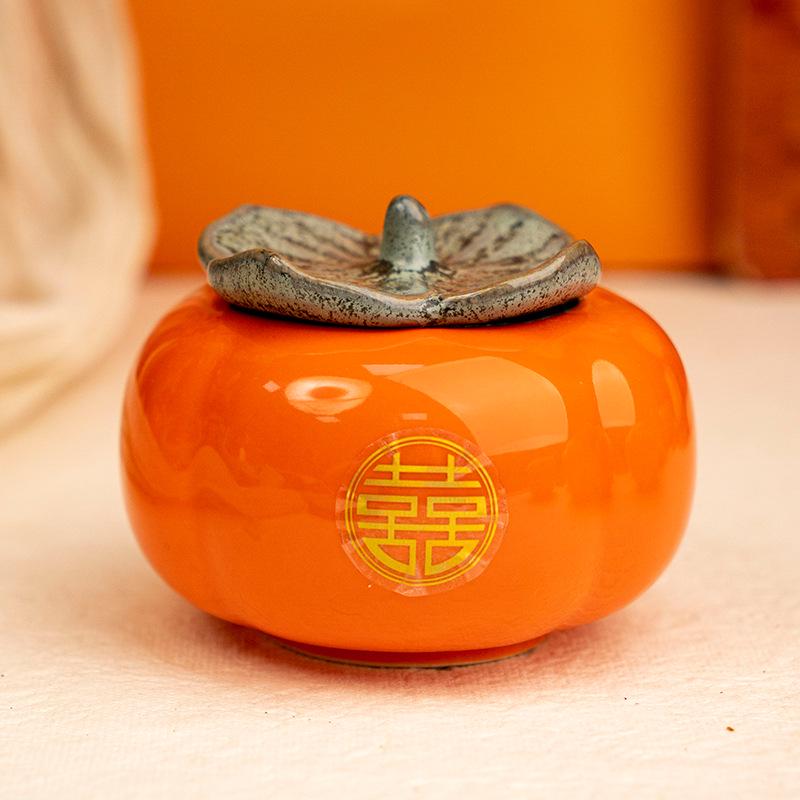 [Persimmon Wishes] Ceramic Wedding and Engagement Candy Box - Creative Favor Box in Persimmon Design. Small - Only for Peanuts & Dates