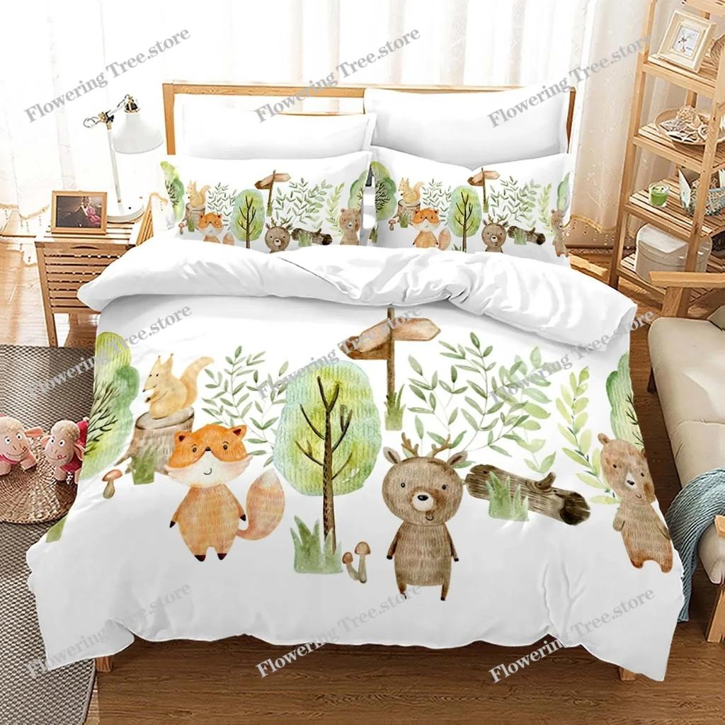 Cute Animals Cartoon Printed Duvet Cover Set with Pillowcases 3d Classic Bedding Set Linen Bedclothes Twin Full Queen King Size