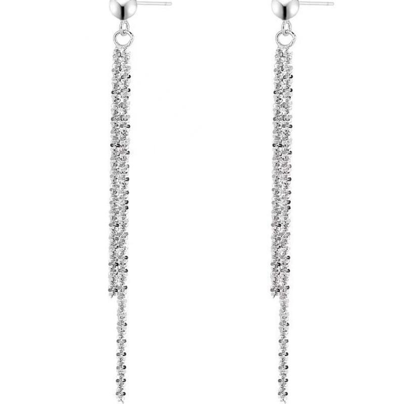 Luxury Sparkling 925 Sterling Silver Full Zircon Long Tassel Stud Earrings for Women Girl Dinner Party Jewelry Accessories Gifts