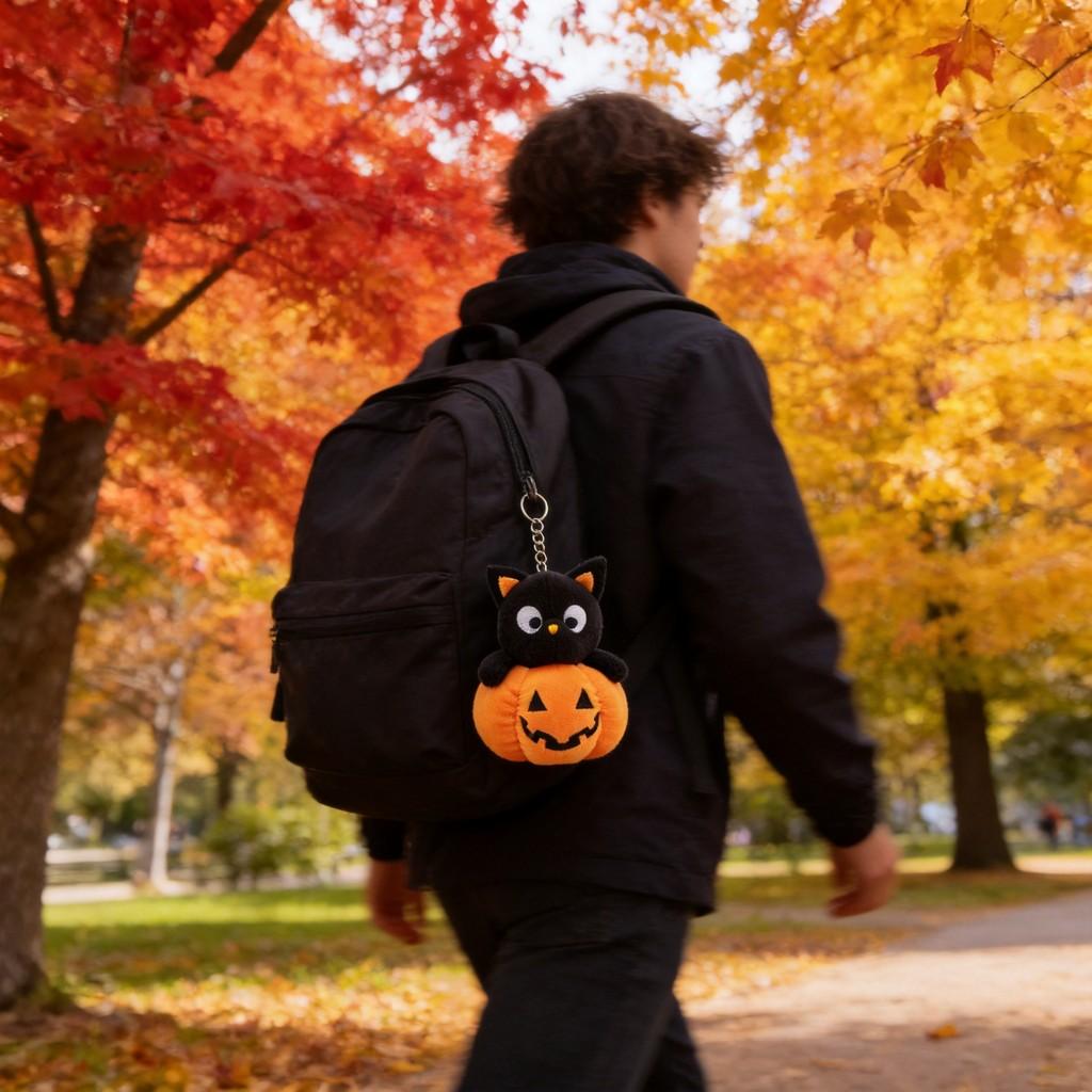 Portachiavi Gatto Fantasma di Halloween Peluche Morbido Ciondolo Carino per Borsa Regalo per Adolescenti