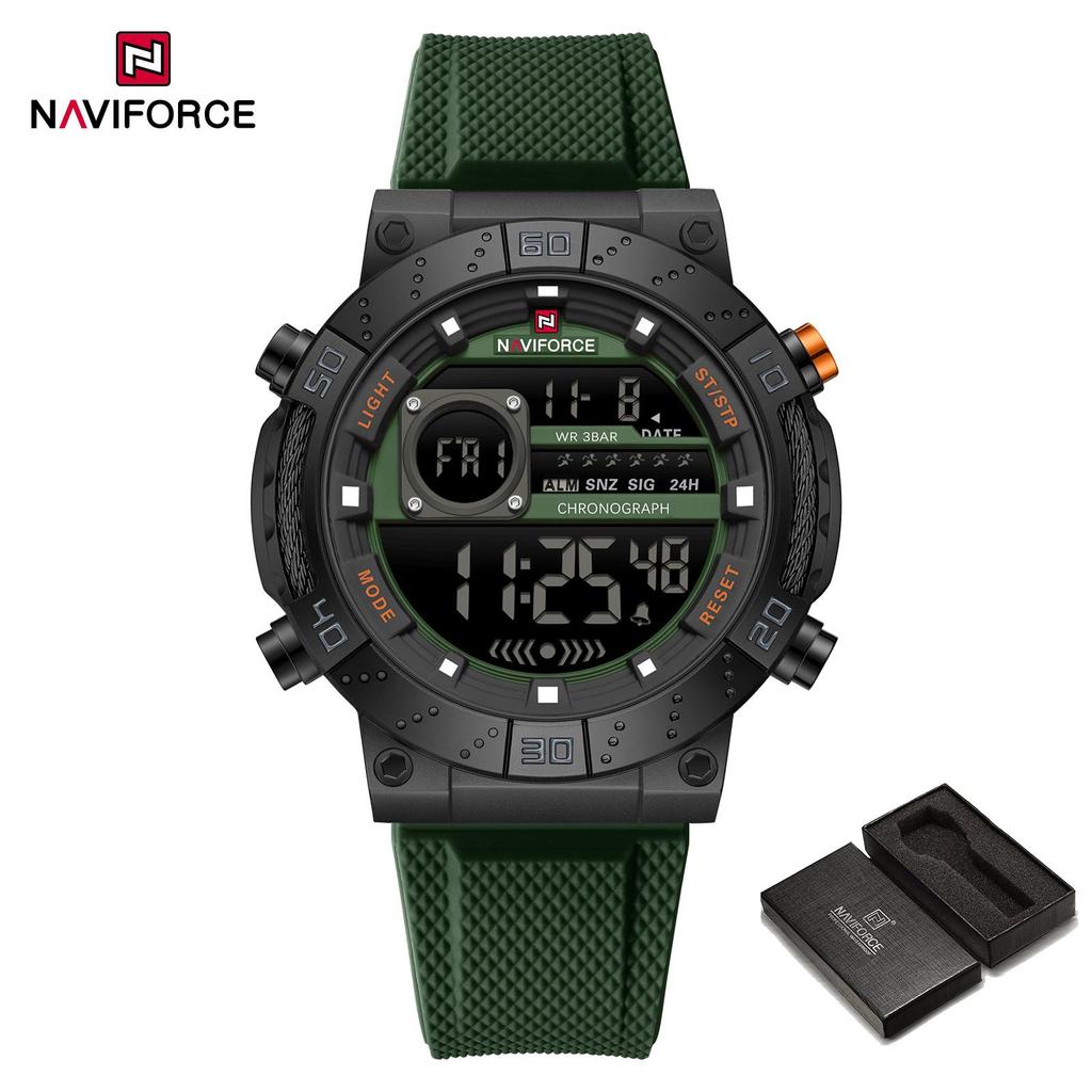 Naviforce Men's Sports LCD Digital Watch Silicone Strap Waterproof Night Mode Chronograph Week Multifunctional Outdoor Men's Boy Watch NF9241T