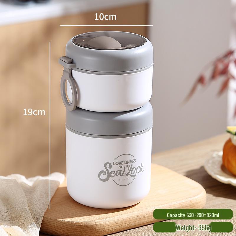 Fünf-Zonen-Isolierte doppelwandige Brotdose mit Deckel, 304 Edelstahl, Inklusive Besteck, Ideal für Studentenfrühstück oder Salat