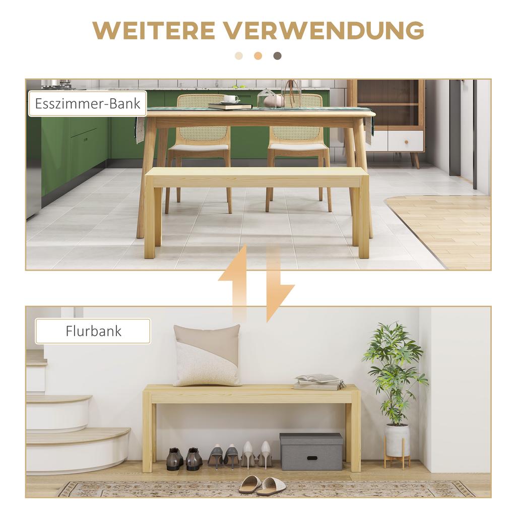 Bank Holzbank Küchenbank, Massivholz, 3-Sitzer Bank, 120 cm x 33 cm x 45 cm, Natur