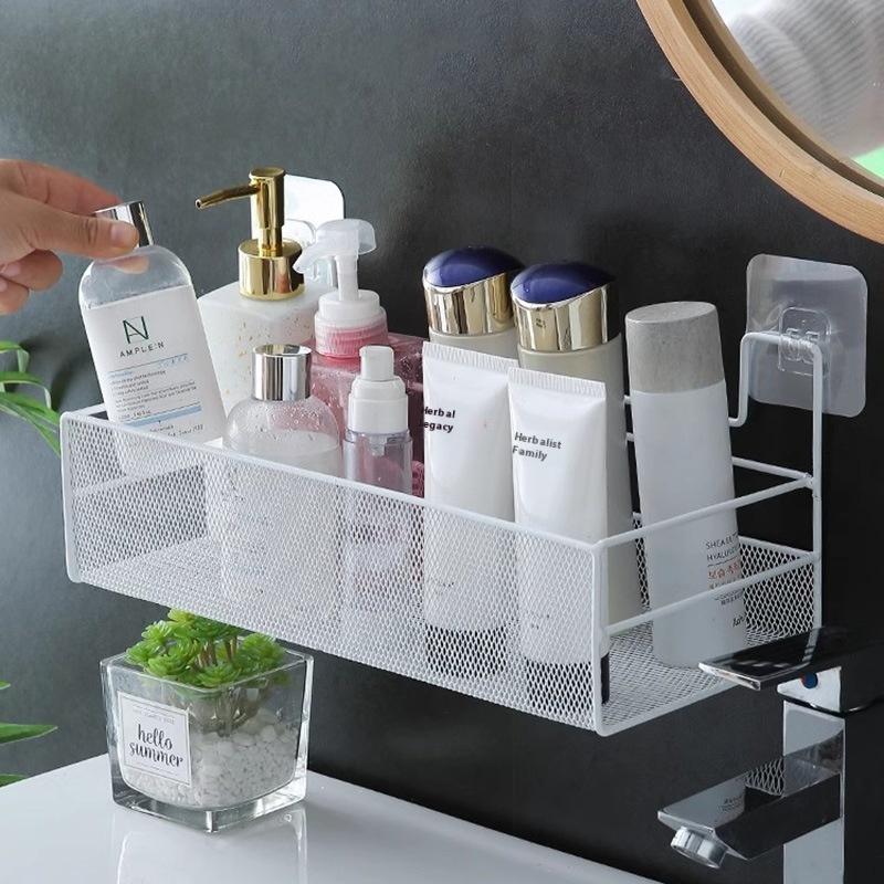 Wall-Mounted Bathroom Shelf Punch-Free Shower Shampoo Shelf Toilet Accessories Storage Shelf Kitchen Condiment Storage Basket