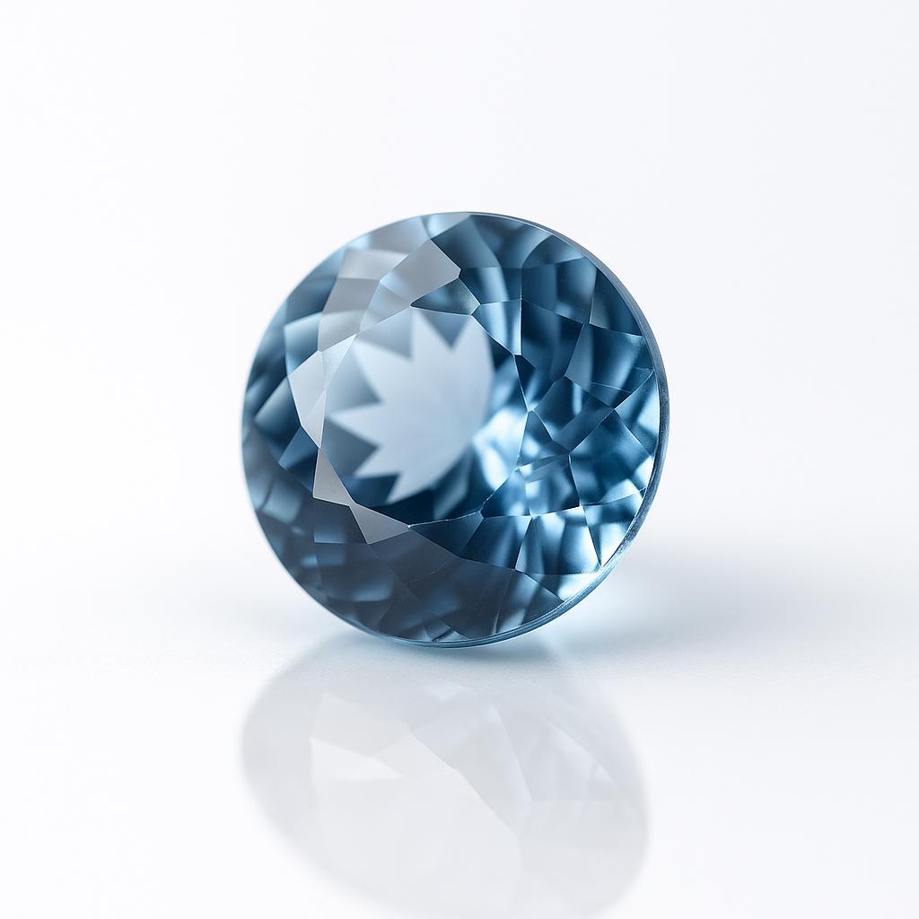 Naturalny akwamaryn, szlif okrągły, kolor oceanu niebieski, certyfikowany, 7,20 ct, luźny kamień szlachetny