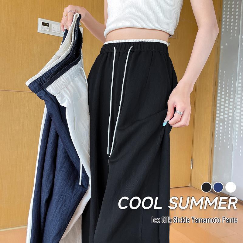 Women's 2026 New Drop Ice Silk Wide-Leg Pants: Summer Thin, Straight Leg, Relaxed Fit, Casual Style