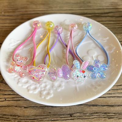 1pair Glitter Korean Style Cartoon Flower Bow Hair Ties Colorful Stretchy Hair Bands for Kids Girls Soft Elastic Kids Headwear