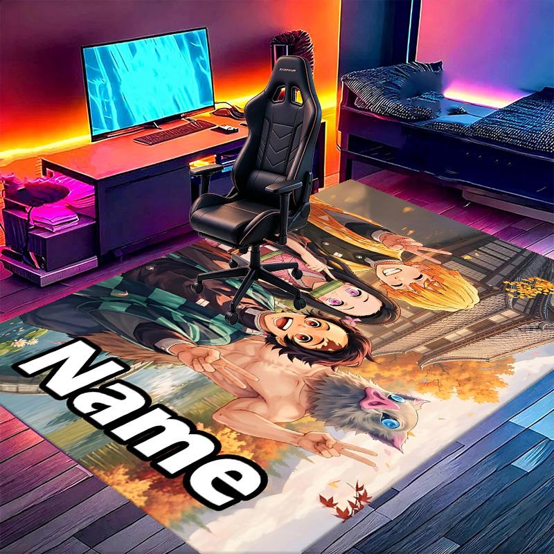 Custom Name Personalized Demon Slayer Print Carpet, Versatile Home Decor Rug, for Playroom, Apartment, Balcony, Entryway, Hallway Gift