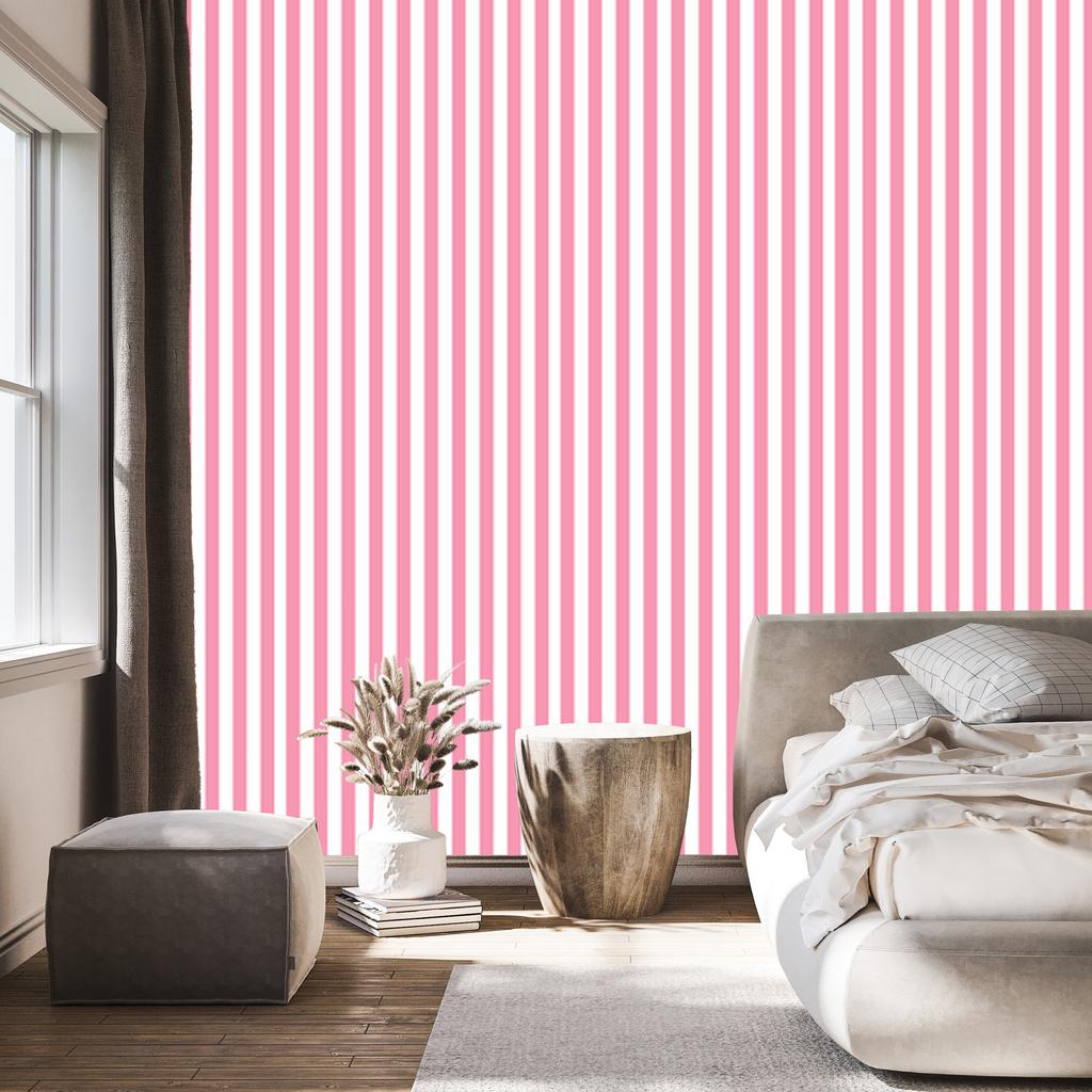 Powder Pink Stripes Wallpaper, Powder Pink Center 50x1000