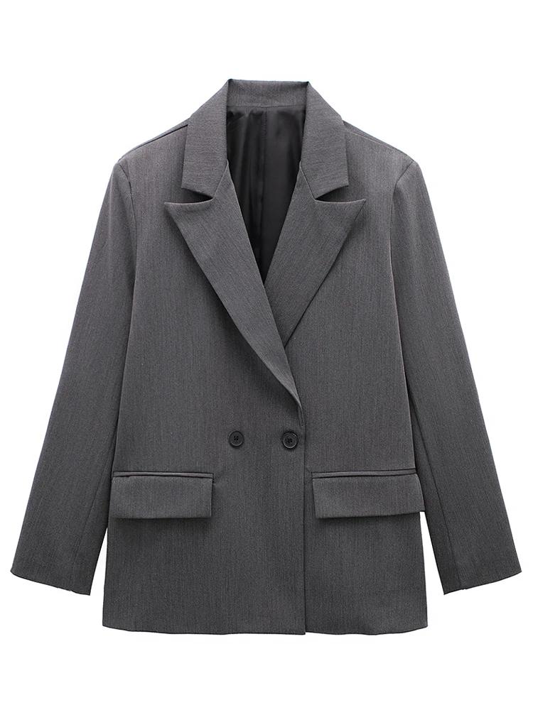 Moda Donna con Tasche Blazer Monopetto Liscio Maniche Lunghe Vintage Scollo a Tacca Abiti da Ufficio Donna