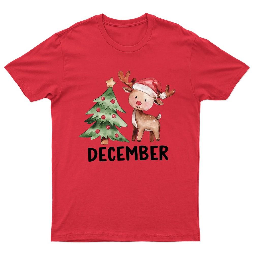 December Reindeer Christmas Tree TShirt Unisex Gift Retro Funny Unisexs S