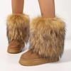 Winter women faux fur snow boots warm short plush lining fluffy fashion furry shoes woman platform suede leather ankle boots