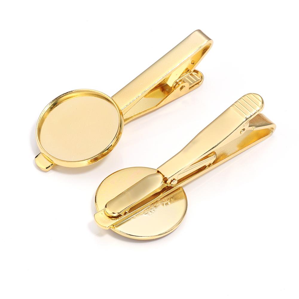 A Pair  Tie Clip Setting Blank Tray Bezel Bases 16mm 18mm 20mm Fit Round Cabochons Cameo Base Silver Color DIY Making Findings