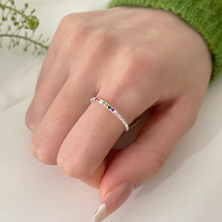 Women's Rainbow Zirconia Adjustable Geometric Stackable Ring