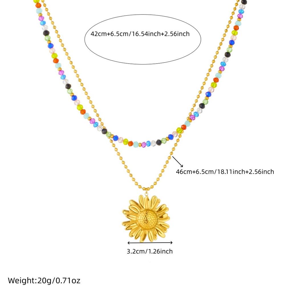 316L Stainless Steel Colored Glass Beads Exquisite Sunflower Pendant Necklace Women Novel Chic Clavicle Chain Jewelry